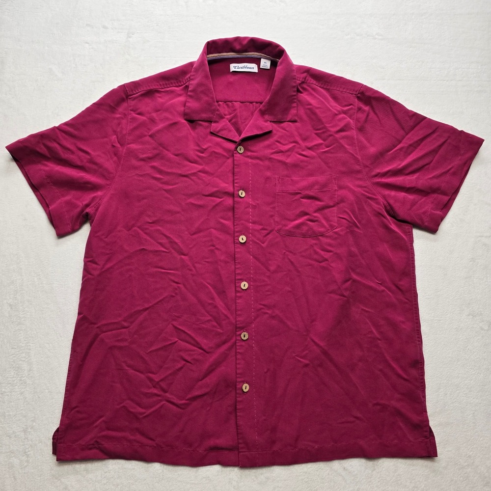 Caribbean Camp Shirt Resort Button Up Short Sleeve‎ Red XL Mens